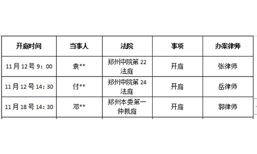 锦盾律师事务所2020年11月12号-11月18号<庭审公告>